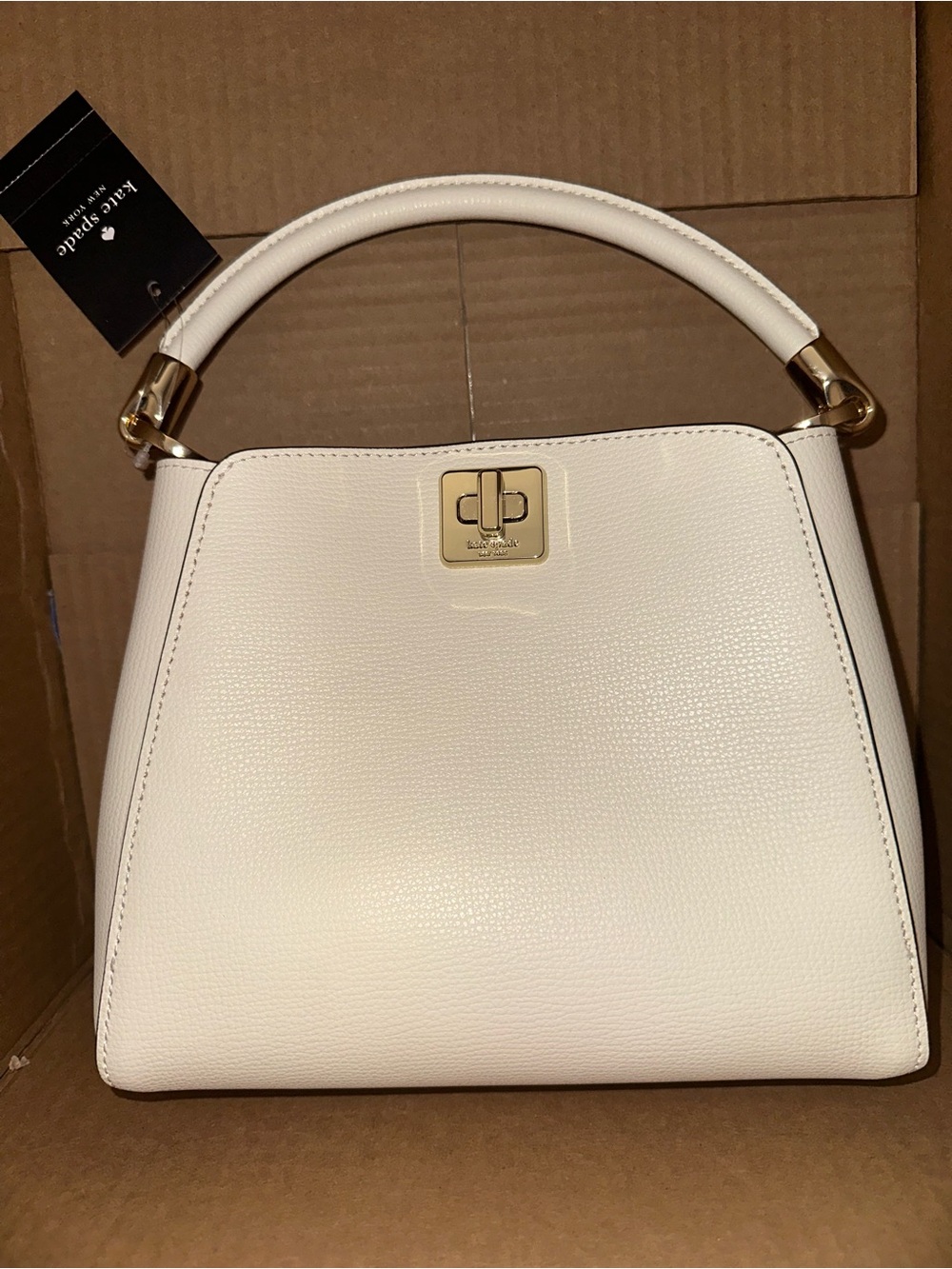 kate spade Cream Leather Top-Handle Satchel with Gold Hardware